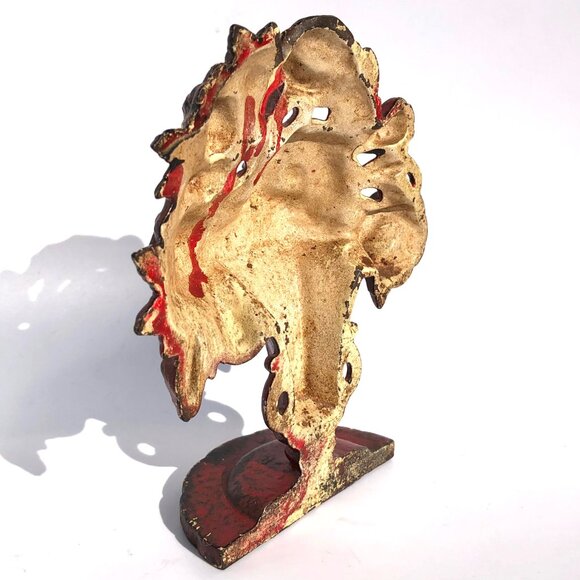 Cast Iron Door Stop Flower Urn Vase Vintage Hubley #162 Florals Bookend painted - Picture 7 of 13